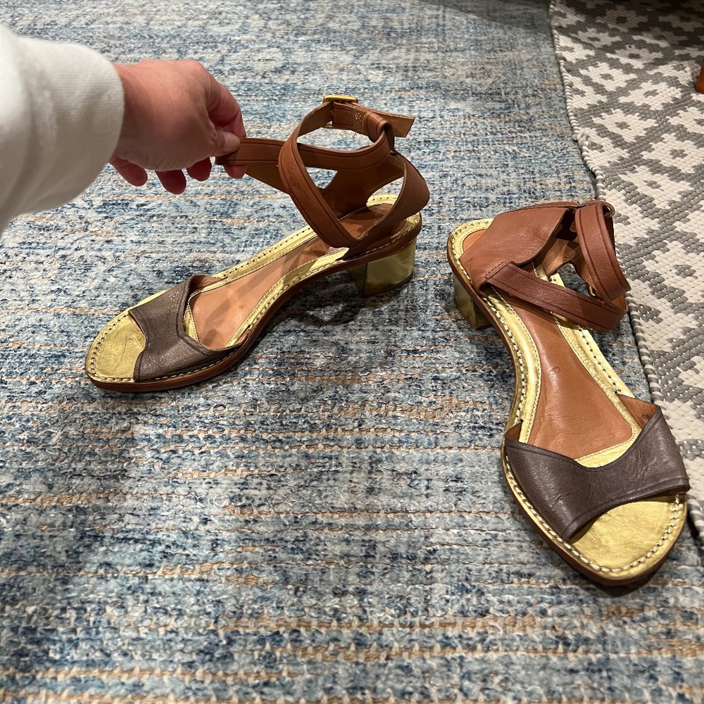 Two Toned Leifsdottir Ankle Strap Sandal/Shoes, With Gold Chunky Heel - Picture 5 of 10